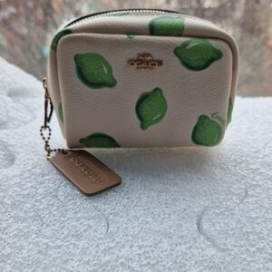 Coach Cream and Green Lemon Print Cosmetic Case